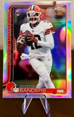 Shedeur Sanders 2025 Topps Chrome #315 Cleveland Browns Rookie Refractor Card